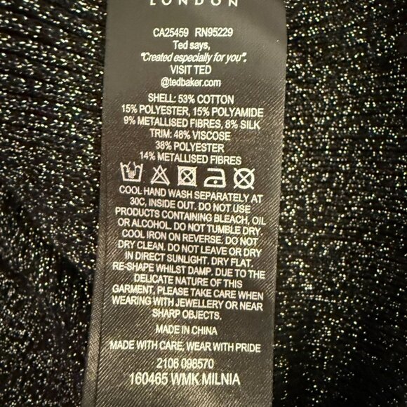 Ted Baker Dvana Frilled Trim Ribbed Sweater Black Metallic NWT - Size XS - Picture 6 of 10